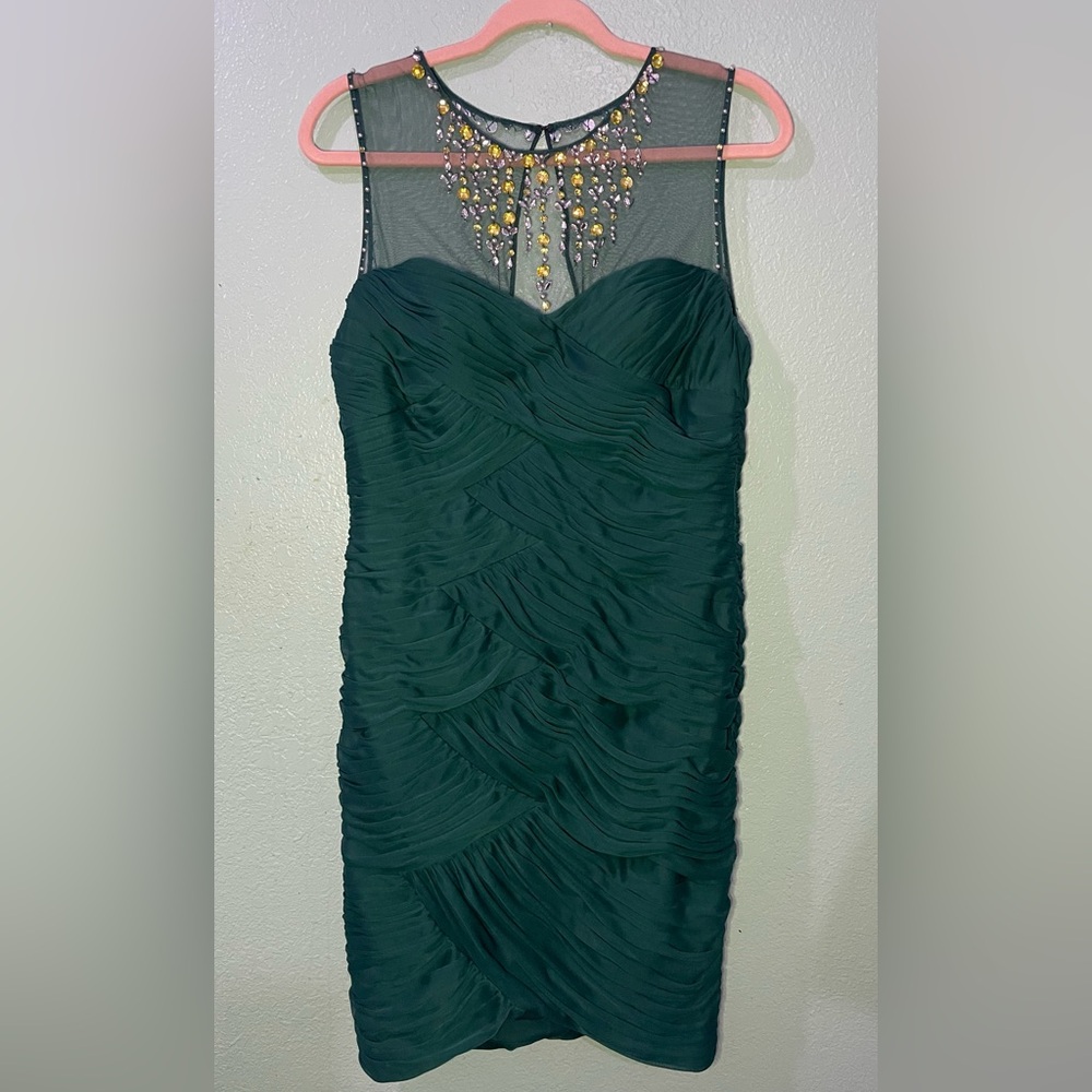 Adrianna Papell Strapless Emerald Dress with Jewel Neckline